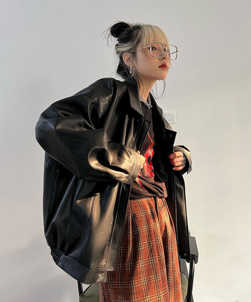 Flap Pocket Faux Leather Jacket